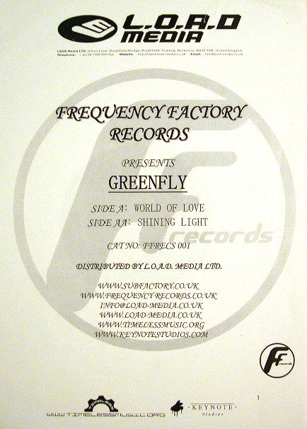 Greenfly : World Of Love / Shining Light (12", Promo, W/Lbl)