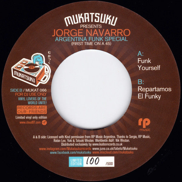 Jorge Navarro : Mukatsuku Presents Jorge Navarro Argentina Funk Special (7", Single, Ltd, Num)