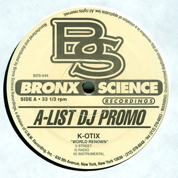K-Otix : World Renown / Front Row (12", Promo)