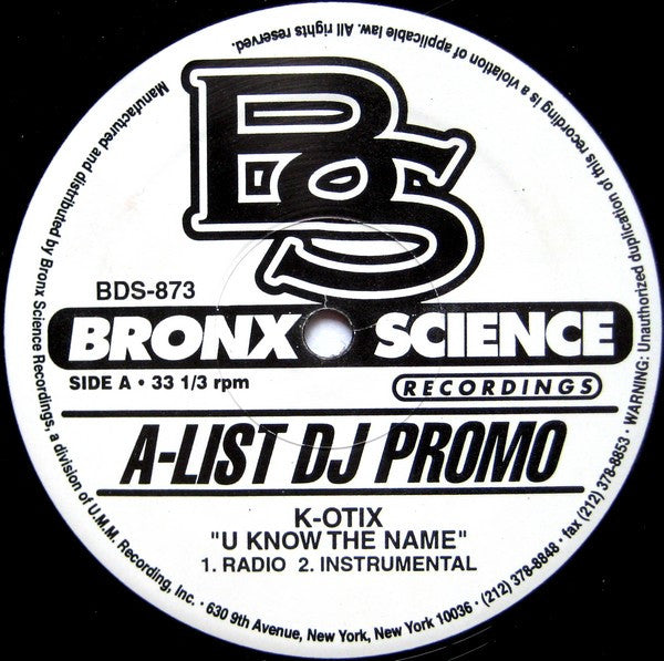 K-Otix : U Know The Name (12", Promo)