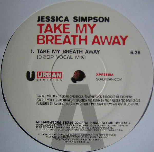 Jessica Simpson : Take My Breath Away (12", Promo)