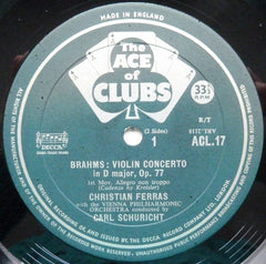 Johannes Brahms, Christian Ferras, Wiener Philharmoniker, Carl Schuricht : Violin Concerto in D Major, Op. 77 (LP, Mono)