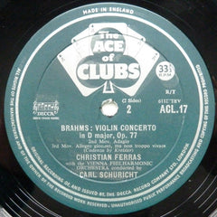Johannes Brahms, Christian Ferras, Wiener Philharmoniker, Carl Schuricht : Violin Concerto in D Major, Op. 77 (LP, Mono)