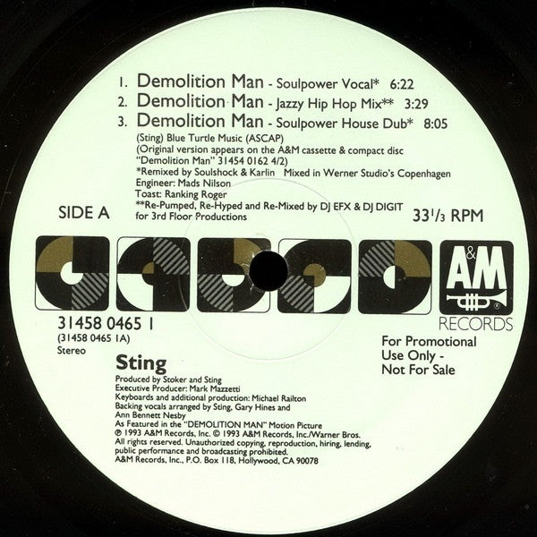 Sting - Demolition Man (The Underground Mixes) 12" A&M Records 31458 0465 1