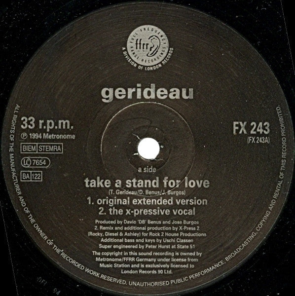 Gerideau - Take A Stand For Love 12" FFRR FX 243