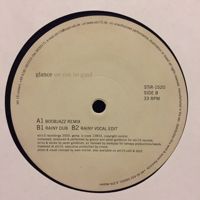 Glance – We Can Be Good 12" STIR15 Recordings – STiR-1520