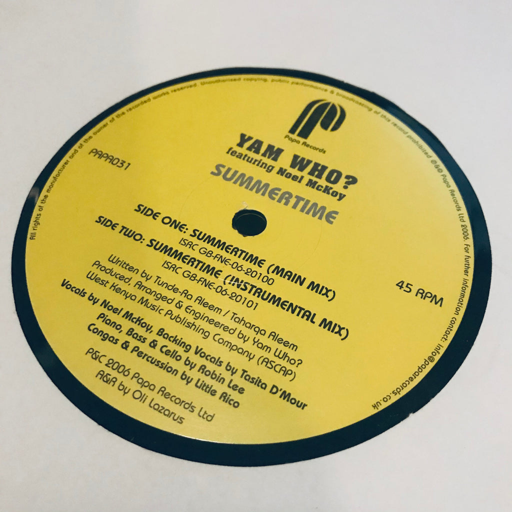 Yam Who Featuring Noel McKoy – Summertime Papa Records – PAPA031