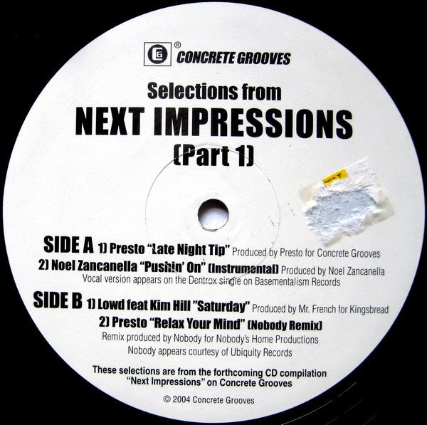 Various – Selections From Next Impressions (Part 1) Concrete Grooves – CG0007