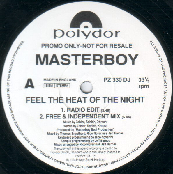 Masterboy – Feel The Heat Of The Night - Polydor – PZ 330 DJ