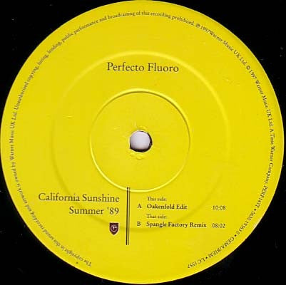 California Sunshine - Summer '89 12" PERF143T, 0630193630 Perfecto