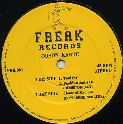 Orson Karte ‎– Tonight - Freak Records ‎– FRK 001