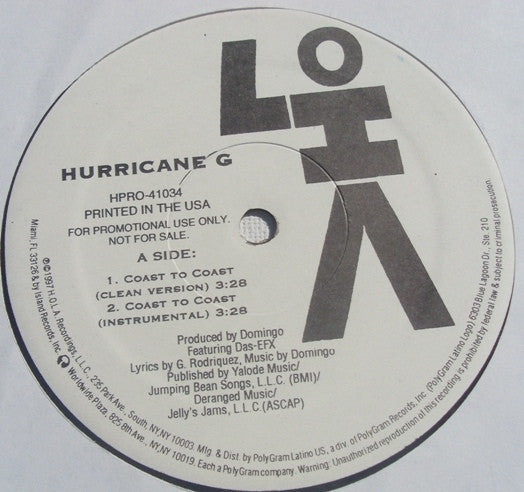 Hurricane G. – Coast To Coast 12" H.O.L.A. Recordings – HPRO-41034
