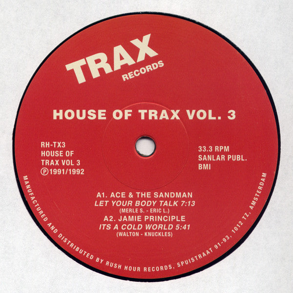 Ace & The Sandman - House Of Trax Volume 3 Rush Hour, Trax Records – RH-TX3