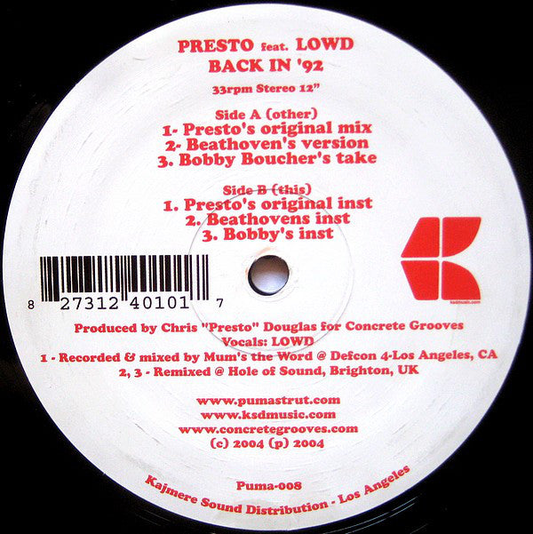 Presto – Back In '92 Puma Strut – PUMA-008