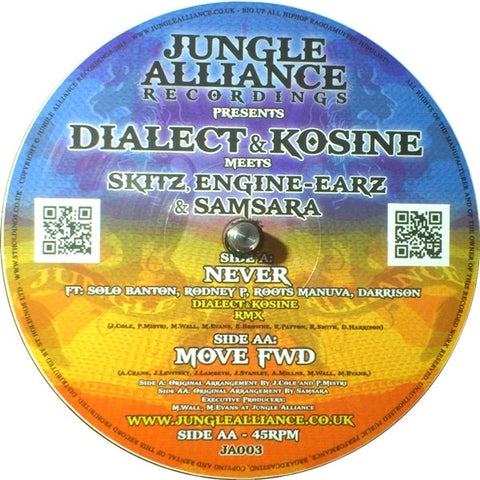 Dialect, Kosine Meets Skitz, Engine-Earz, Samsara - Never / Move Fwd 12" JA003 Jungle Alliance Recordings