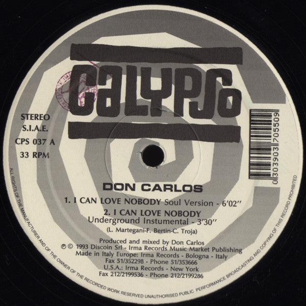 Don Carlos – I Can Love Nobody - Calypso Records – CPS 037