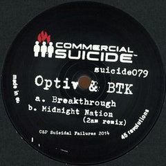 Optiv & BTK – Breakthrough / Midnight Nation (2am Remix) 12" Commercial Suicide – SUICIDE079