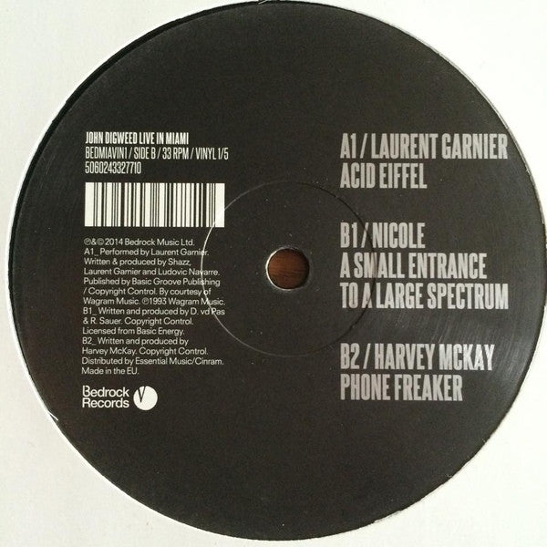 John Digweed – Live In Miami 1/5 - REPRESS Bedrock Records – BEDMIAVIN1
