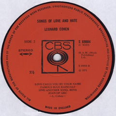Leonard Cohen - Songs Of Love And Hate 12" CBS S69004