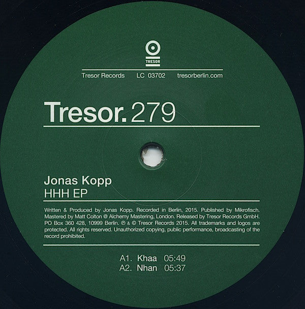 Jonas Kopp – HHH EP Tresor Records – TRESOR279