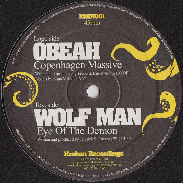 Obeah / Wolf Man – Copenhagen Massive / Eye Of The Demon - Kraken Recordings – KRKN 001