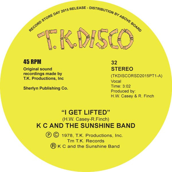 K C And The Sunshine Band - I Get Lifted 10" TKDISCORSD2015PT1 TK Disco RSD