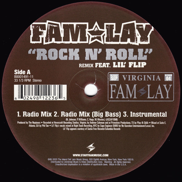 Fam-Lay Featuring Lil' Flip – Rock N' Roll (Remix) Star Trak Entertainment – B000149111