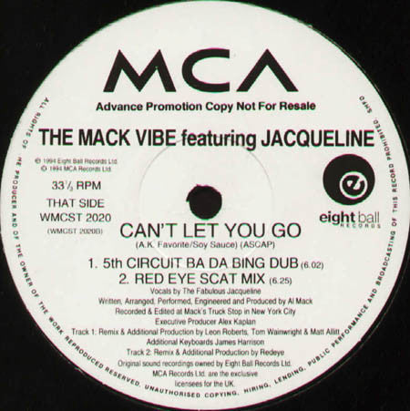 The Mack Vibe Featuring Jacqueline : I Can't Let You Go (12")