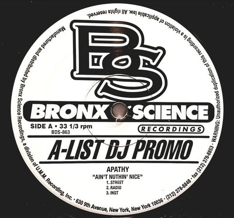 Apathy : Ain't Nuthin Nice / Every Emcee (12", Promo)