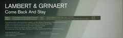 Lambert* & Grinaert* : Come Back And Stay (12")