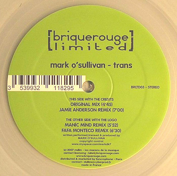Mark O'Sullivan : Trans (12", Cle)