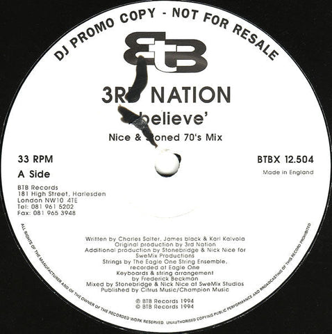 3rd Nation : I Believe (2x12", Promo)