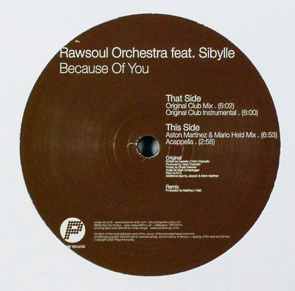 Rawsoul Orchestra Feat. Sibylle : Because Of You (12")