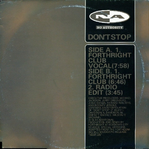 No Authority : Don't Stop (12", Promo)