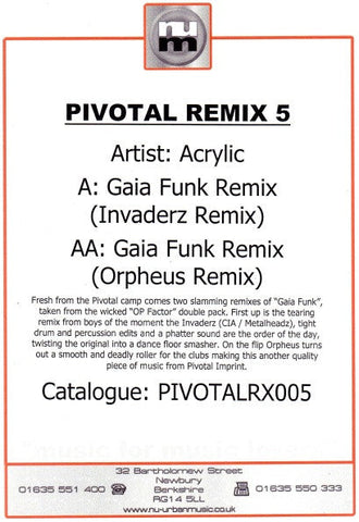 Acrylic : Gaia Funk (Remixes) (12", Promo, W/Lbl)