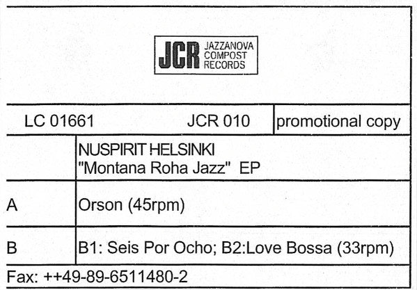 Nuspirit Helsinki : Montana Roha Jazz EP (12", EP, W/Lbl)