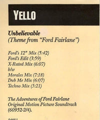 Yello : Unbelievable (Theme From "Ford Fairlane") (12")