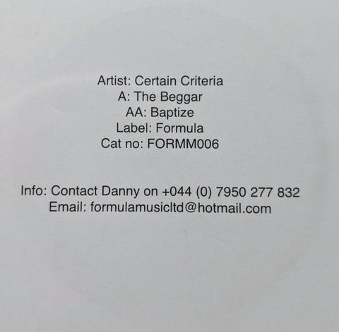 Certain Criteria : The Beggar / Baptize (12", W/Lbl)