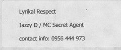Jazzy D (3) / MC Secret Agent : Lyrikal Respect (12", W/Lbl)