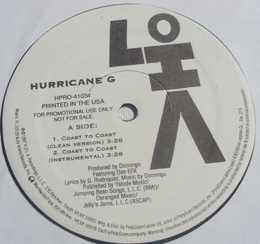Hurricane G. : Coast To Coast (12", Promo)