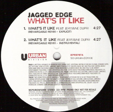 Jagged Edge (2) : What's It Like (12", Promo)