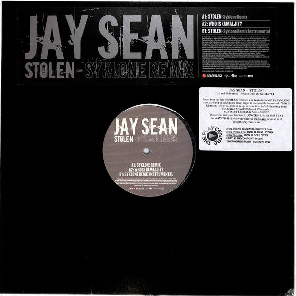Jay Sean : Stolen (Syklone Remix) (12", Promo)