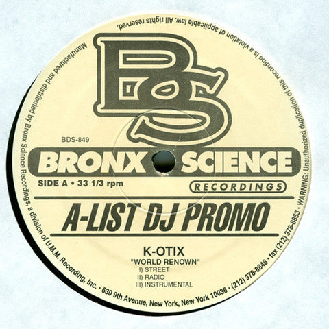 K-Otix : World Renown / Front Row (12", Promo)