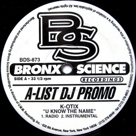 K-Otix : U Know The Name (12", Promo)