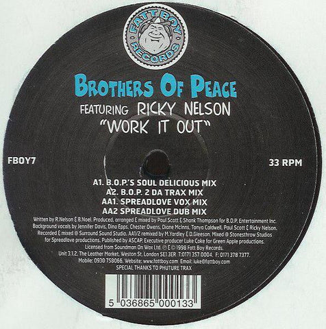 Brothers Of Peace* Featuring Ricky Nelson : Work It Out (12")