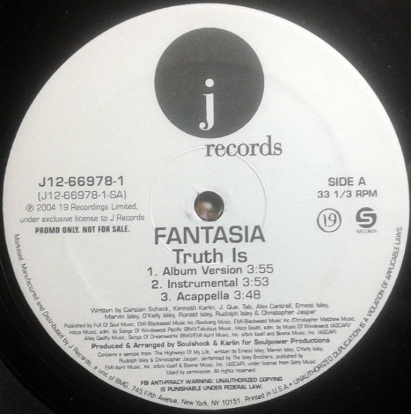 Fantasia (4) : Truth Is / It's All Good (12", Promo)