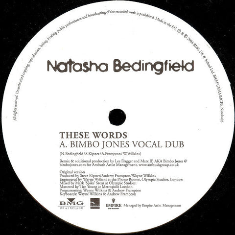Natasha Bedingfield : These Words (Bimbo Jones Mixes) (12", Promo)