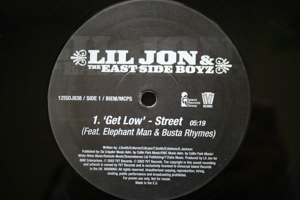 Lil' Jon & The East Side Boyz : Get Low (12", Promo)