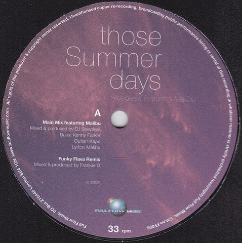 Sleepless (20) Featuring Malibu* : Those Summer Days (12")