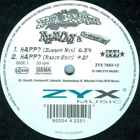 Afrika Bambaataa Presents: Khayan & The New World Power : Happy (12")
